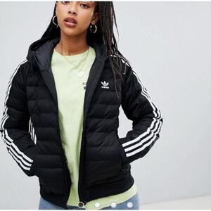 adidas Originals Three Stripe Slim Padded Puffer Jacket, Women’s Size Small, Bla